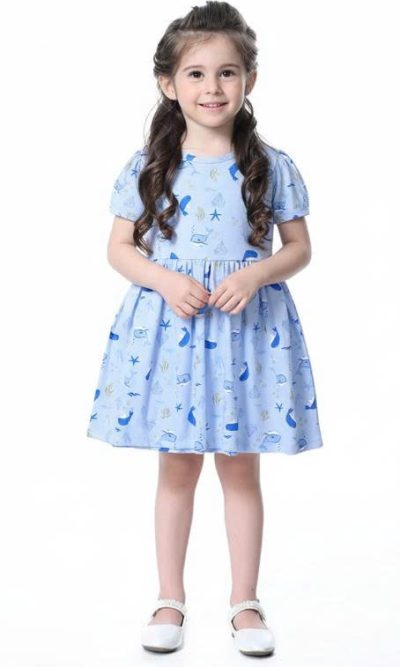 Áo đầm cổ tròn BG hoa văn cá heo